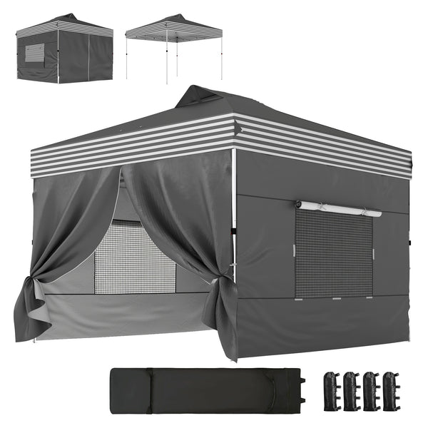 10 x 10 ft Pop Up Canopy Tent with 4 Sidewalls, UPF 50+ 1-Button Push Easy Setup Outdoor Instant Canopy Portable Shelter with 4 Sandbags, Wheeled Carry Bag, Dark Grey