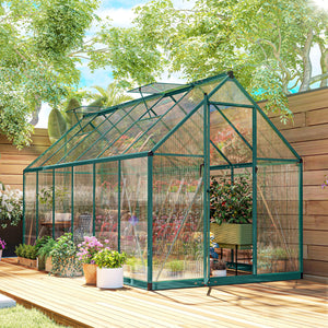11x6 ft Polycarbonate Greenhouse with Swing Door and Two Adjustable Roof Vents, Aluminum Walk-in Greenhouse Outdoor Greenhouse for Patio Garden Backyard, Dark Green