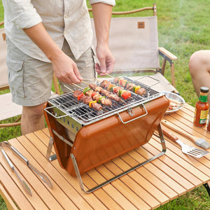 Portable BBQ Grill, Folding Charcoal Barbecue Grill with Handle and Foldable Legs for Camping Garden Outdoor Cooking, Orange