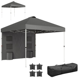 Outsunny 10' x 10' Pop Up Canopy Tent with Sidewall, Instant Sun Shelter with Storage Pockets, Vented Roof for Parties, Height Adjustable, with Carry Bag, Sand Bags for Outdoor, Patio, Dark Gray