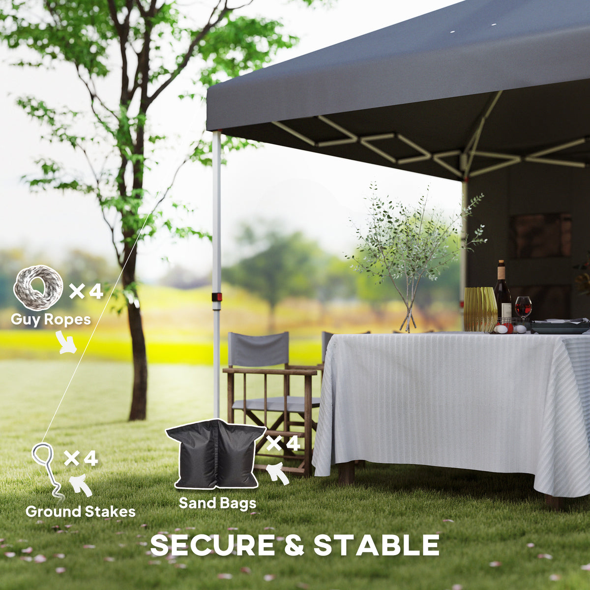 securing gazebo with ground stakes and guy lines or sandbags