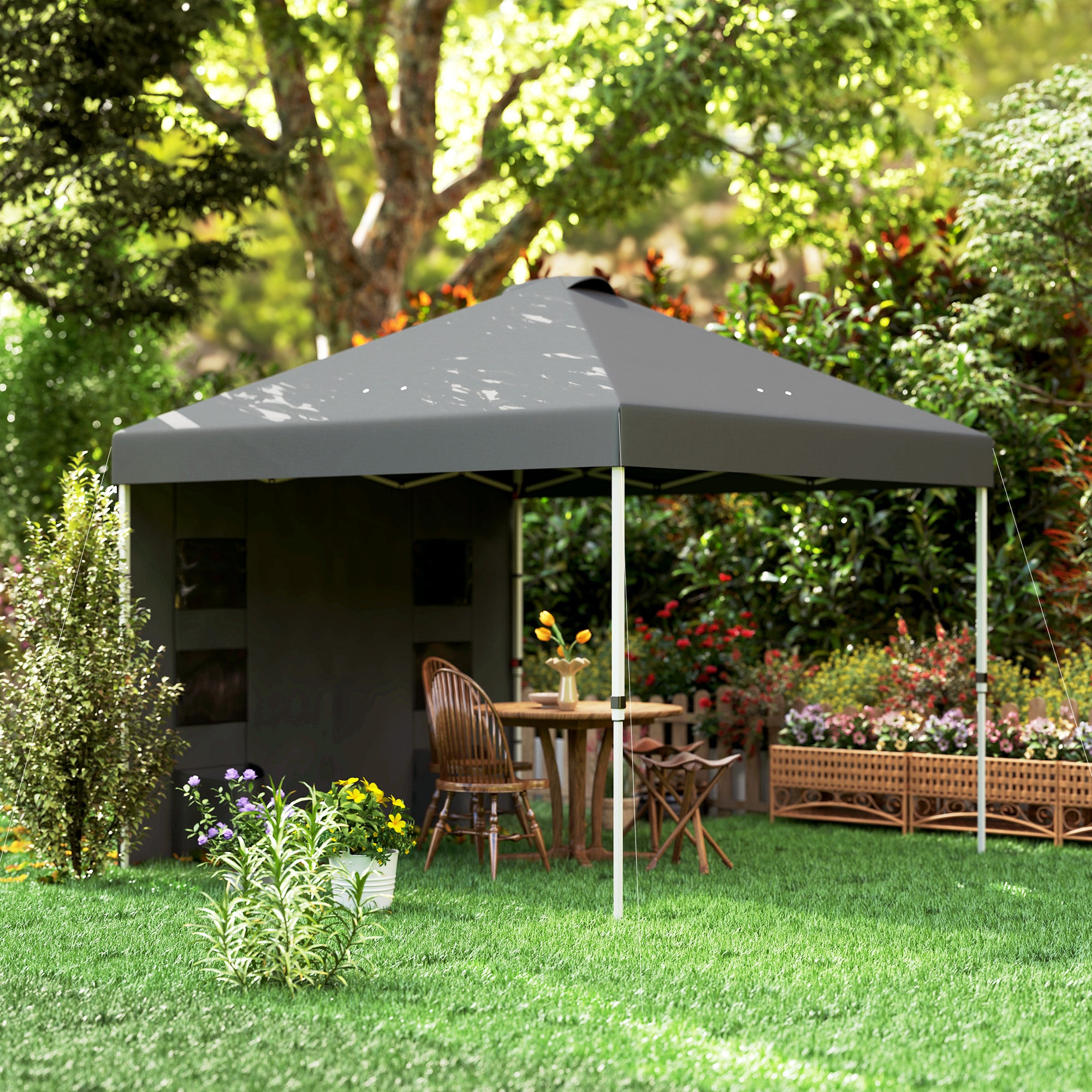 canopy tent for patio Outsunny 10' x 10' Pop Up Canopy Tent w/ Sidewall, Height Adjustable Instant Sun Shelter w/ Storage Pockets, Dark Gray