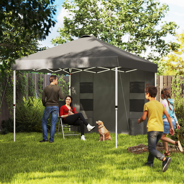 Outsunny 10' x 10' Pop Up Canopy Tent with Sidewall, Instant Sun Shelter with Storage Pockets, Vented Roof for Parties, Height Adjustable, with Carry Bag, Sand Bags for Outdoor, Patio, Dark Gray