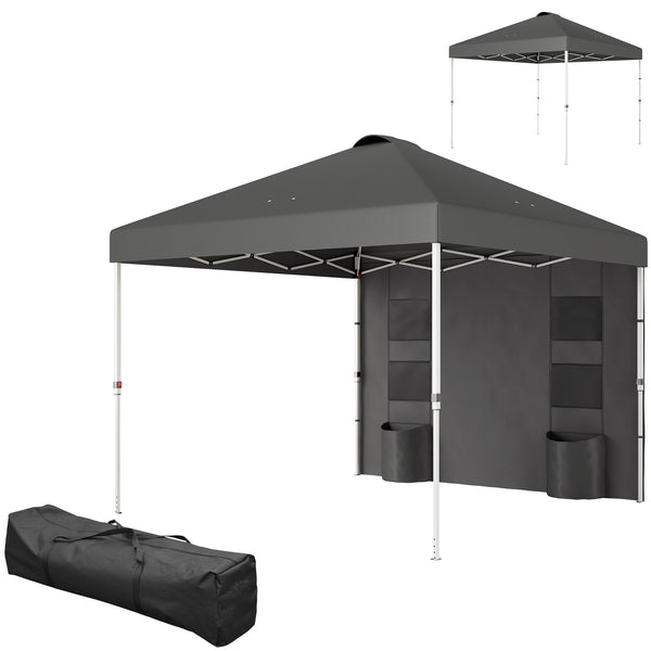 Outsunny 10' x 10' Pop Up Canopy Tent with Sidewall, Instant Sun Shelter with Storage Pockets, Vented Roof for Parties, Height Adjustable, with Carry Bag, Sand Bags for Outdoor, Patio, Dark Gray