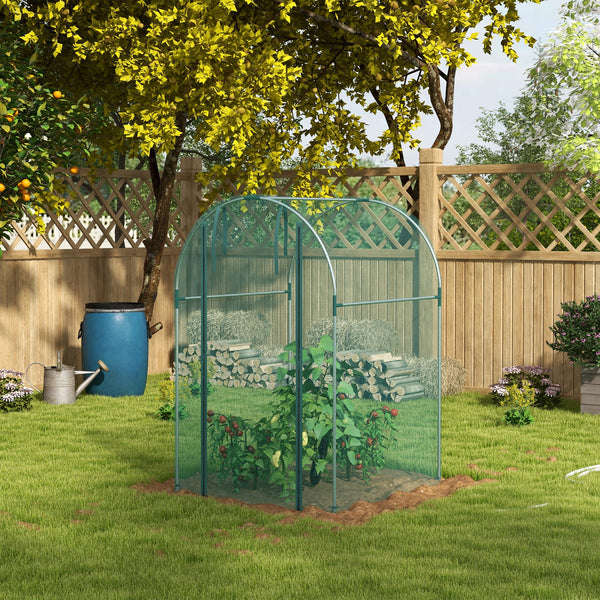 Outsunny 4' x 4' Crop Cage, Plant Protection Tent with Zippered Door and Galvanized Steel Frame, Fruit Cage Netting Cover for Garden, Yard, Lawn, Green