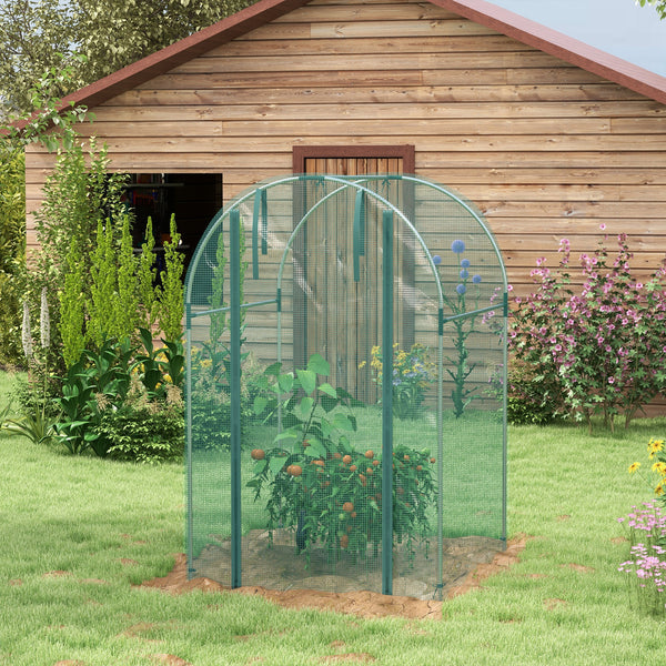 Outsunny 4' x 4' Crop Cage, Plant Protection Tent with Zippered Door and Galvanized Steel Frame, Fruit Cage Netting Cover for Garden, Yard, Lawn, Green