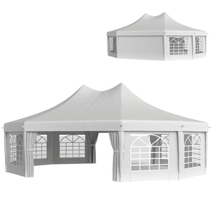 10 Sides Decagonal Garden Gazebo Marquee Party Tent Wedding Canopy Outdoor Heavy Duty Metal Frame (8.9m x 6.5m) - White