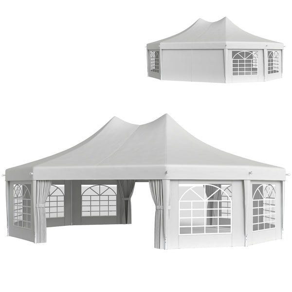 10 Sides Decagonal Garden Gazebo Marquee Party Tent Wedding Canopy Outdoor Heavy Duty Metal Frame (8.9m x 6.5m) - White
