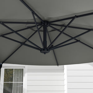 10 FT Cantilever Patio Umbrella, Round Hanging Offset Umbrella with 360°Rotation, Crank, Tilt, Cross Base, 8 Ribs, Air Vent, Outdoor Umbrella for Garden, Backyard, Grey