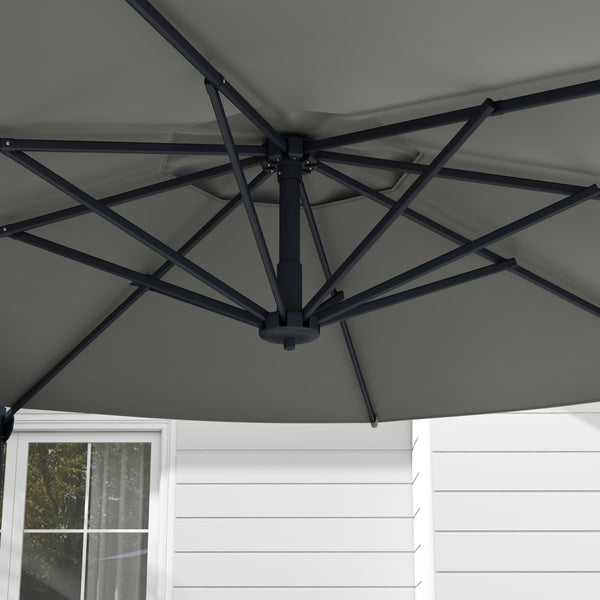 10 FT Cantilever Patio Umbrella, Round Hanging Offset Umbrella with 360°Rotation, Crank, Tilt, Cross Base, 8 Ribs, Air Vent, Outdoor Umbrella for Garden, Backyard, Grey