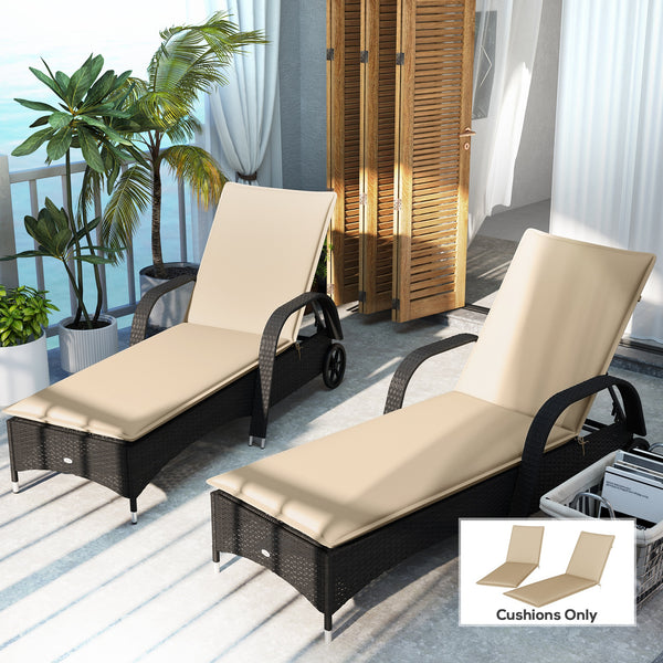 Outdoor Lounge Chair Cushion Set of 2, UPF50+ 200gsm Fabric and 25D High-Density Foam, Foldable Patio Chaise Lounge Cushion Set, Fade Resistant for Lawn Pool, 76" x 23", Beige