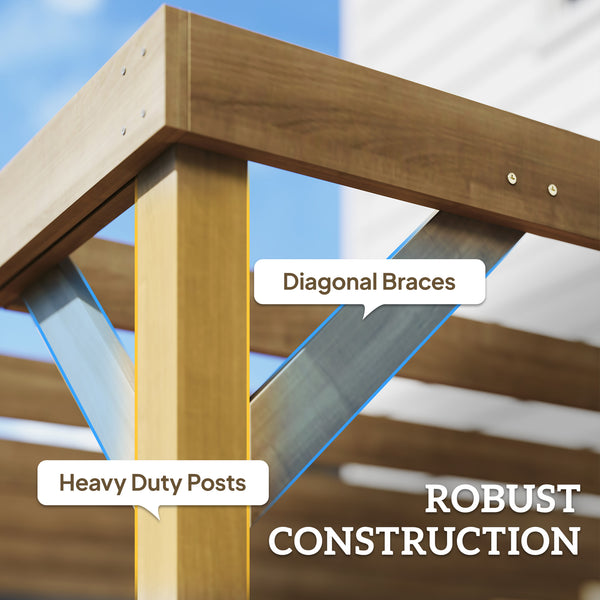 3 x 3 m Lean-To Wooden Pergola Kit, Decorative Garden Gazebo with Stable Structure and Concrete Anchors, Grape Trellis for Climbing Vines, Flowers, Garden Patio, Light Brown