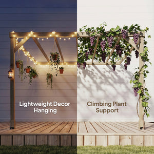 3 x 3 m Lean-To Wooden Pergola Kit, Decorative Garden Gazebo with Stable Structure and Concrete Anchors, Grape Trellis for Climbing Vines, Flowers, Garden Patio, Light Brown