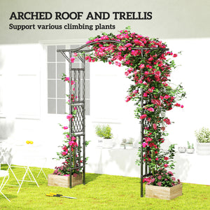 Garden Arch, 7.5ft PE-Coated Steel Garden Arch Trellis for Climbing Plants, Arbour Archway with Extended Top for Wedding Ceremony Garden Backyard Lawn Patio, Black