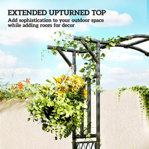 Garden Arch, 7.5ft PE-Coated Steel Garden Arch Trellis for Climbing Plants, Arbour Archway with Extended Top for Wedding Ceremony Garden Backyard Lawn Patio, Black