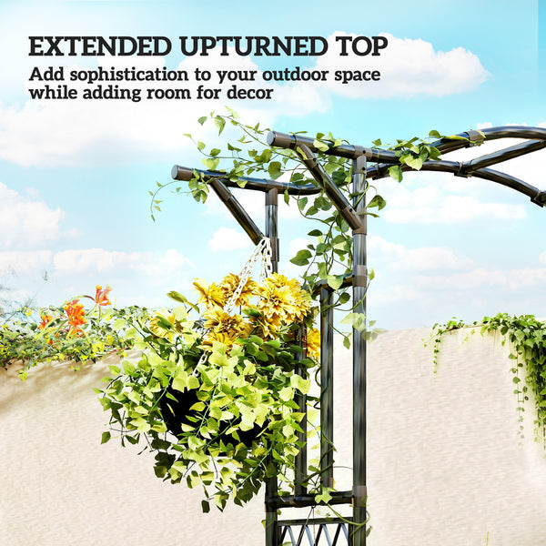Garden Arch, 7.5ft PE-Coated Steel Garden Arch Trellis for Climbing Plants, Arbour Archway with Extended Top for Wedding Ceremony Garden Backyard Lawn Patio, Black