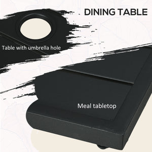 5 Pieces Garden Dining Set with Cushions, Outdoor Patio Table and 4 Stackable Chairs, Metal Top Table with Umbrella Hole, Black