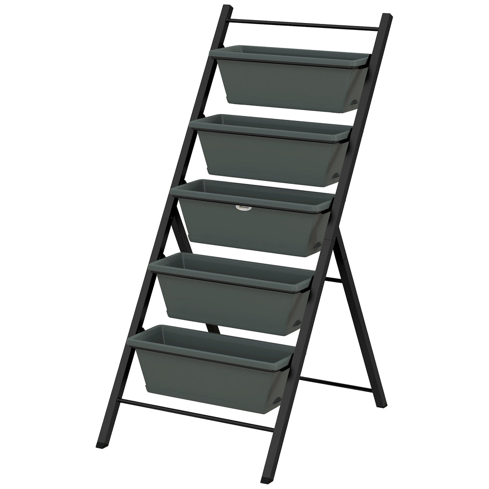 Vertical Raised Garden Bed with 5 Removable Tray, Indoor Outdoor Elevated Plant Stand Grow Container for Vegetable Flowers Herbs, Charcoal Grey