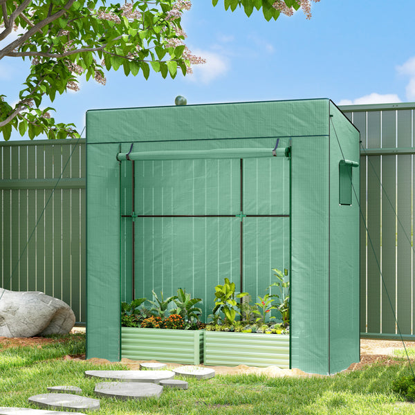 Lean-to Tomato Greenhouse with PE Cover, Walk-in Green House with Roll-up Door and 2 Mesh Windows, Portable Plant Grow House for Indoor Outdoor, 77.2"x30.3"x77.6", Green