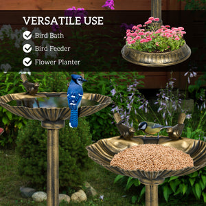 Outsunny 32" Antique Bird Bath with Pedestal Flower Planter Base, Vintage Style Decorative Birdbath, Bird Feeder Bowl & Planter Decoration Yard Statue, Bronze