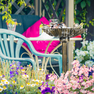 Outsunny 32" Antique Bird Bath with Pedestal Flower Planter Base, Vintage Style Decorative Birdbath, Bird Feeder Bowl & Planter Decoration Yard Statue, Bronze