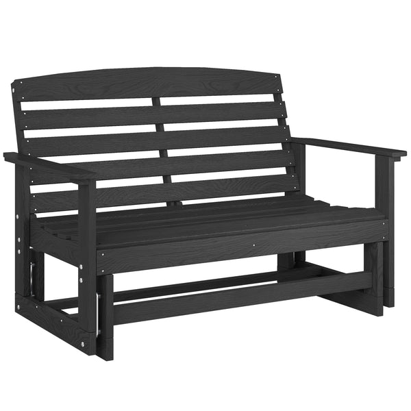 2-Person Outdoor Glider Bench Patio Double Swing Rocking Chair Loveseat w/ Slatted HDPE Frame for Backyard Garden Porch, Distressed Black