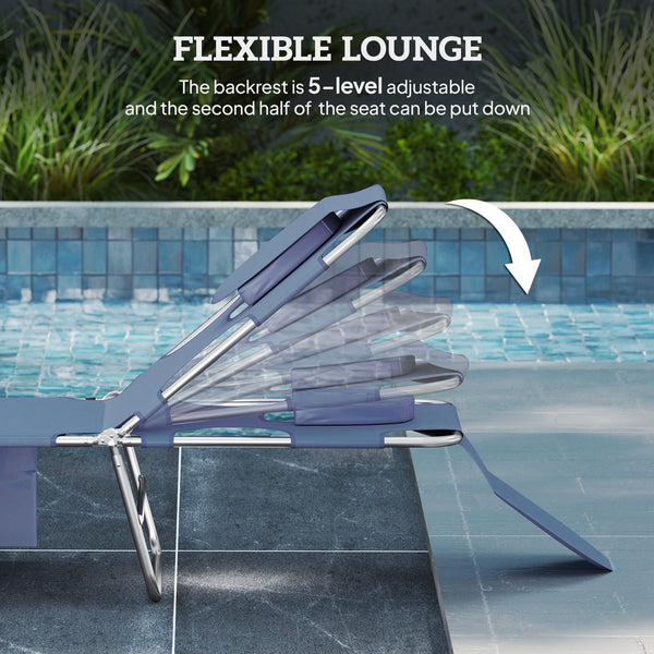 Folding Lounge Chair Outdoor Tanning Chair with Face Hole, 5-Position Reclining Sun Lounger Chaise Lounge Cot with Side Pocket, Carry Strap for Beach Pool, Yard, Grey