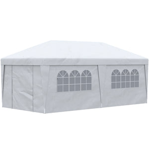 Outsunny 10' x 19.5' Pop Up Canopy Tent with Sidewalls, UPF 30+ Height Adjustable Large Party Tent Event Shelter with Leg Weight Bags and Wheeled Carry Bag for Garden, Patio, White