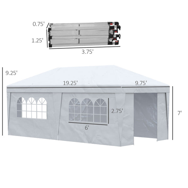 Outsunny 10' x 19.5' Pop Up Canopy Tent with Sidewalls, UPF 30+ Height Adjustable Large Party Tent Event Shelter with Leg Weight Bags and Wheeled Carry Bag for Garden, Patio, White