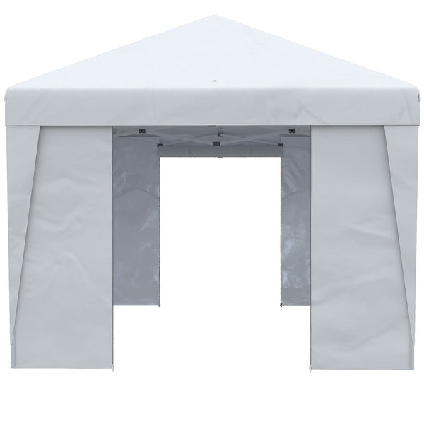 Outsunny 10' x 19.5' Pop Up Canopy Tent with Sidewalls, UPF 30+ Height Adjustable Large Party Tent Event Shelter with Leg Weight Bags and Wheeled Carry Bag for Garden, Patio, White