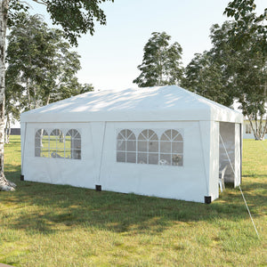 Outsunny 10' x 19.5' Pop Up Canopy Tent with Sidewalls, UPF 30+ Height Adjustable Large Party Tent Event Shelter with Leg Weight Bags and Wheeled Carry Bag for Garden, Patio, White