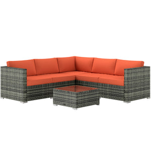 4 Pieces Rattan Garden Furniture Set, Wicker Outdoor Furniture Set with Corner Sofa Loveseat Coffee Table Cushions, Conservatory Furniture Set for Patio Balcony Poolside, Orange