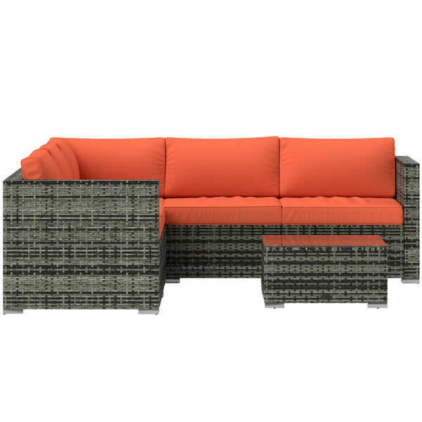 4 Pieces Rattan Garden Furniture Set, Wicker Outdoor Furniture Set with Corner Sofa Loveseat Coffee Table Cushions, Conservatory Furniture Set for Patio Balcony Poolside, Orange