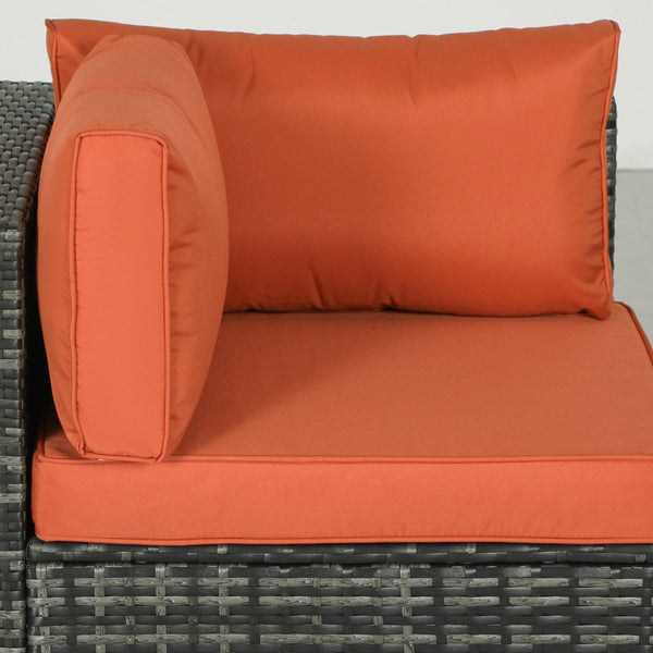 4 Pieces Rattan Garden Furniture Set, Wicker Outdoor Furniture Set with Corner Sofa Loveseat Coffee Table Cushions, Conservatory Furniture Set for Patio Balcony Poolside, Orange