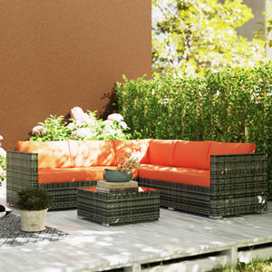 4 Pieces Rattan Garden Furniture Set, Wicker Outdoor Furniture Set with Corner Sofa Loveseat Coffee Table Cushions, Conservatory Furniture Set for Patio Balcony Poolside, Orange