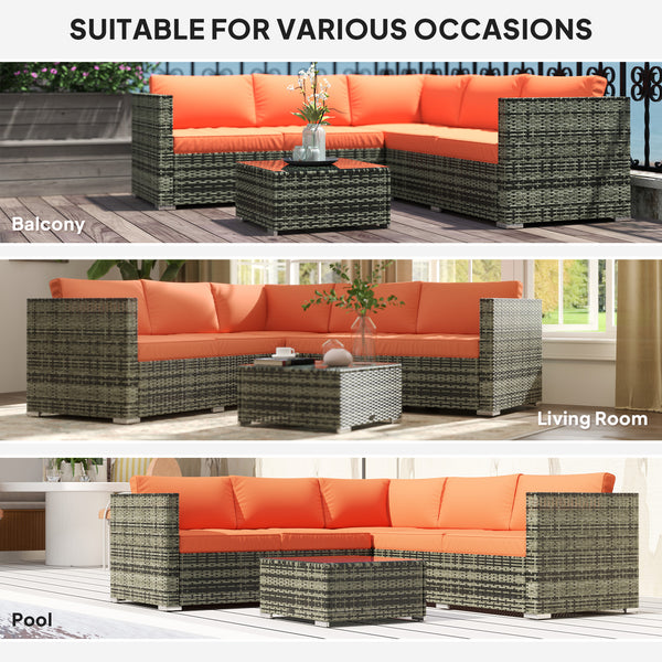 4 Pieces Rattan Garden Furniture Set, Wicker Outdoor Furniture Set with Corner Sofa Loveseat Coffee Table Cushions, Conservatory Furniture Set for Patio Balcony Poolside, Orange