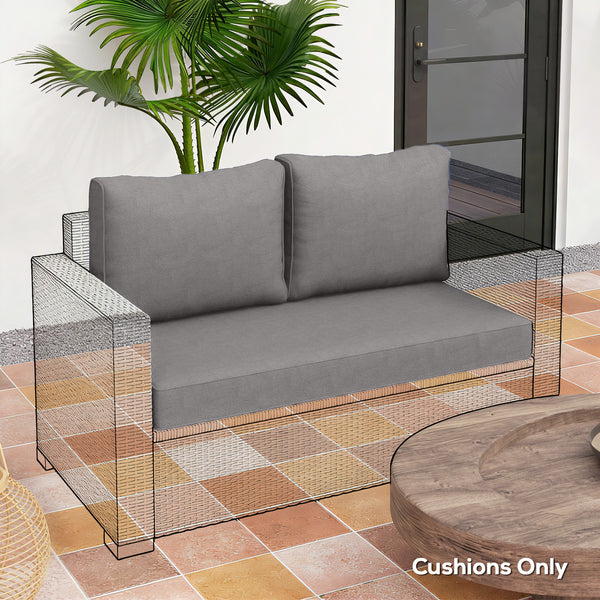 2 Seater Outdoor Seat Cushions with Backrest, Loveseat Double Sofa Outdoor Furniture Cushions, Fade-Resistant Replacement Patio Cushions for Indoor and Outdoor, Light Grey