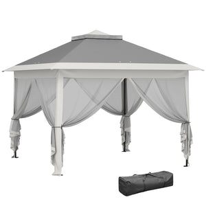 11' x 11' Pop Up Canopy, Double Roof Foldable Canopy Tent with Zipper Mesh Sidewalls, Height Adjustable and Carrying Bag, Event Tent for Patio Garden Backyard, Dark Grey