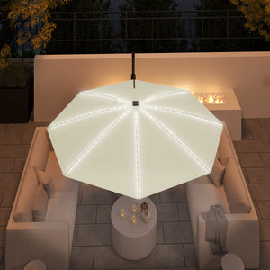 3(m) Cantilever Garden Parasol with Solar Powered Lights, Crank Handle & Cross Base, UPF 50+, 360° Rotation, Overhanging Patio Umbrella for Patio Market, Cream