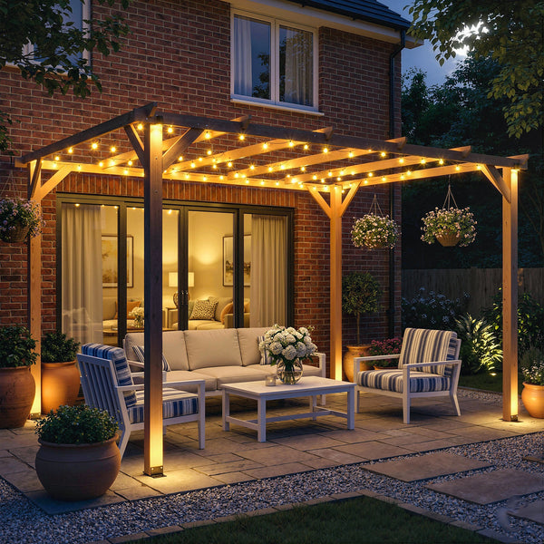 4 x 3 m Wooden Pergola Kit, Garden Pergola Gazebo Grape Trellis with Triangle Supports, 6 Crossing Beams for Climbing Vines, Flowers, Sun Shade Shelter for Grill, Patio, Maple Wood-effect