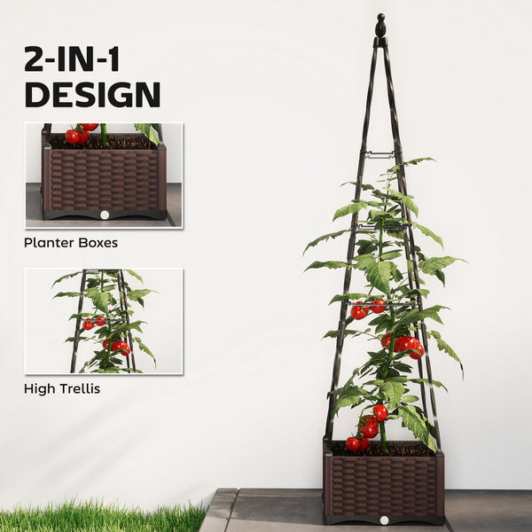 Raised Bed for Garden, Raised Garden Bed Planter Box with Trellis and Self Watering, Tomato Cage with Drainage Holes and Plugs for Climbing Plants Flowers Vegetable Herbs, 40 x 40 x 175 cm