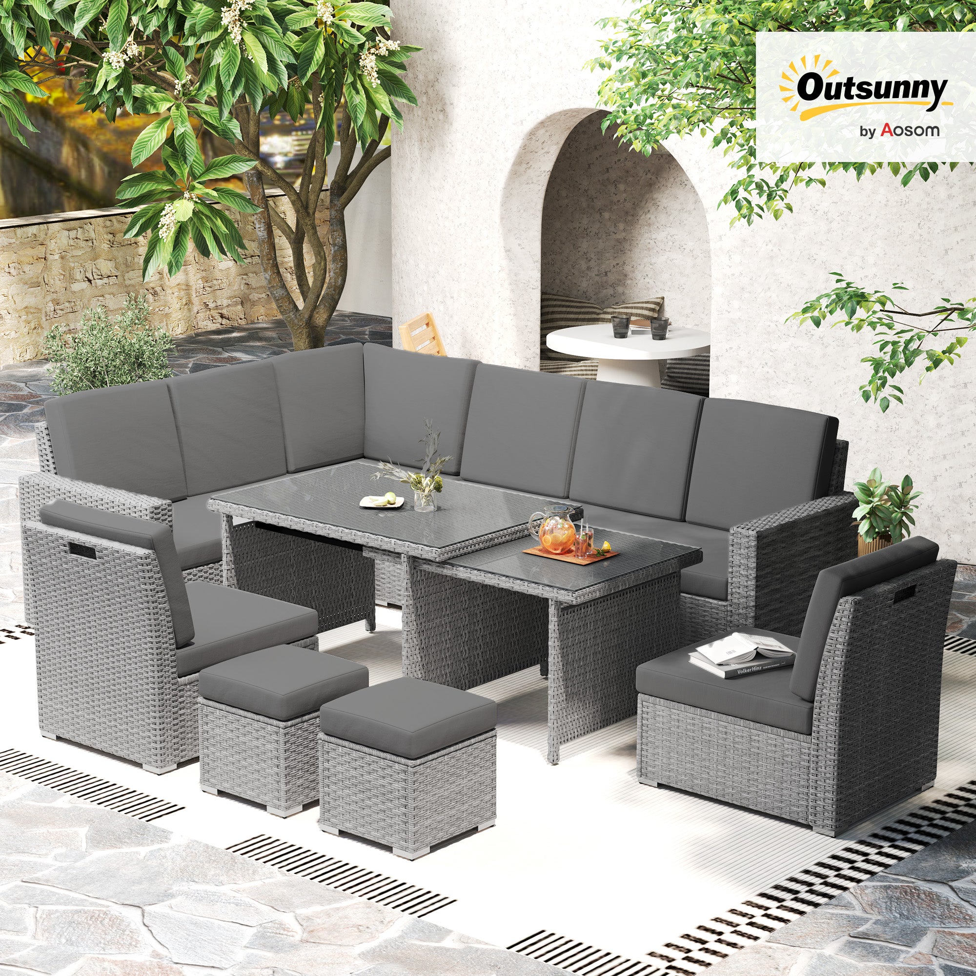 10 Seater Rattan Dining Set with Expandable Table and Nesting