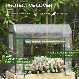 Raised Garden Bed with Plastic Greenhouse Cover and Bed Liner, Outdoor Elevated Wood Planter Box for Herbs and Vegetables, Use for Patio, Backyard, Balcony, 45 x 24 x 65 inch, Natural