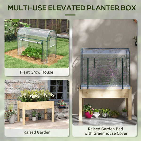 Raised Garden Bed with Plastic Greenhouse Cover and Bed Liner, Outdoor Elevated Wood Planter Box for Herbs and Vegetables, Use for Patio, Backyard, Balcony, 45 x 24 x 65 inch, Natural