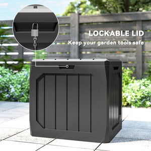 32 Gallon Deck Box, Plastic Outdoor Storage Box with Handles, Waterproof and UV Resistant Storage Container for Garden Tools and Pool Supplies, Black