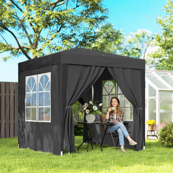 6.6'x6.6' Pop Up Canopy Tent with Sidewalls, Instant Sun Shelter Camping Gazebo with Carry Bag, for Outdoor, Garden, Patio, Black