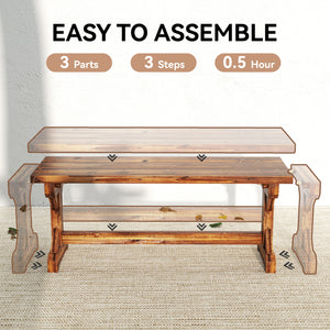 Outdoor Wooden Bench, 2-Person Rustic Patio Garden Bench Seat, Backless Outdoor Loveseat with Farmhouse X-Shaped Base for Porch, Park, Lawn, Yard, Carbonized