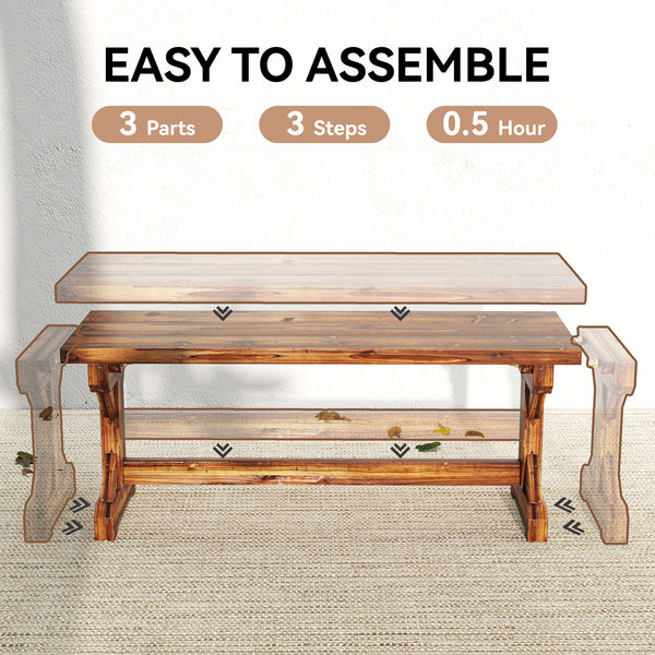 Outdoor Wooden Bench, 2-Person Rustic Patio Garden Bench Seat, Backless Outdoor Loveseat with Farmhouse X-Shaped Base for Porch, Park, Lawn, Yard, Carbonized