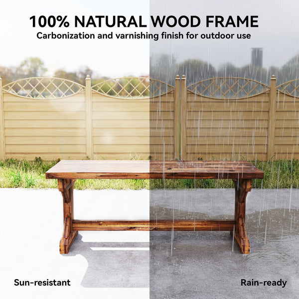 Outdoor Wooden Bench, 2-Person Rustic Patio Garden Bench Seat, Backless Outdoor Loveseat with Farmhouse X-Shaped Base for Porch, Park, Lawn, Yard, Carbonized