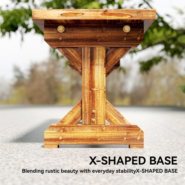 Outdoor Wooden Bench, 2-Person Rustic Patio Garden Bench Seat, Backless Outdoor Loveseat with Farmhouse X-Shaped Base for Porch, Park, Lawn, Yard, Carbonized